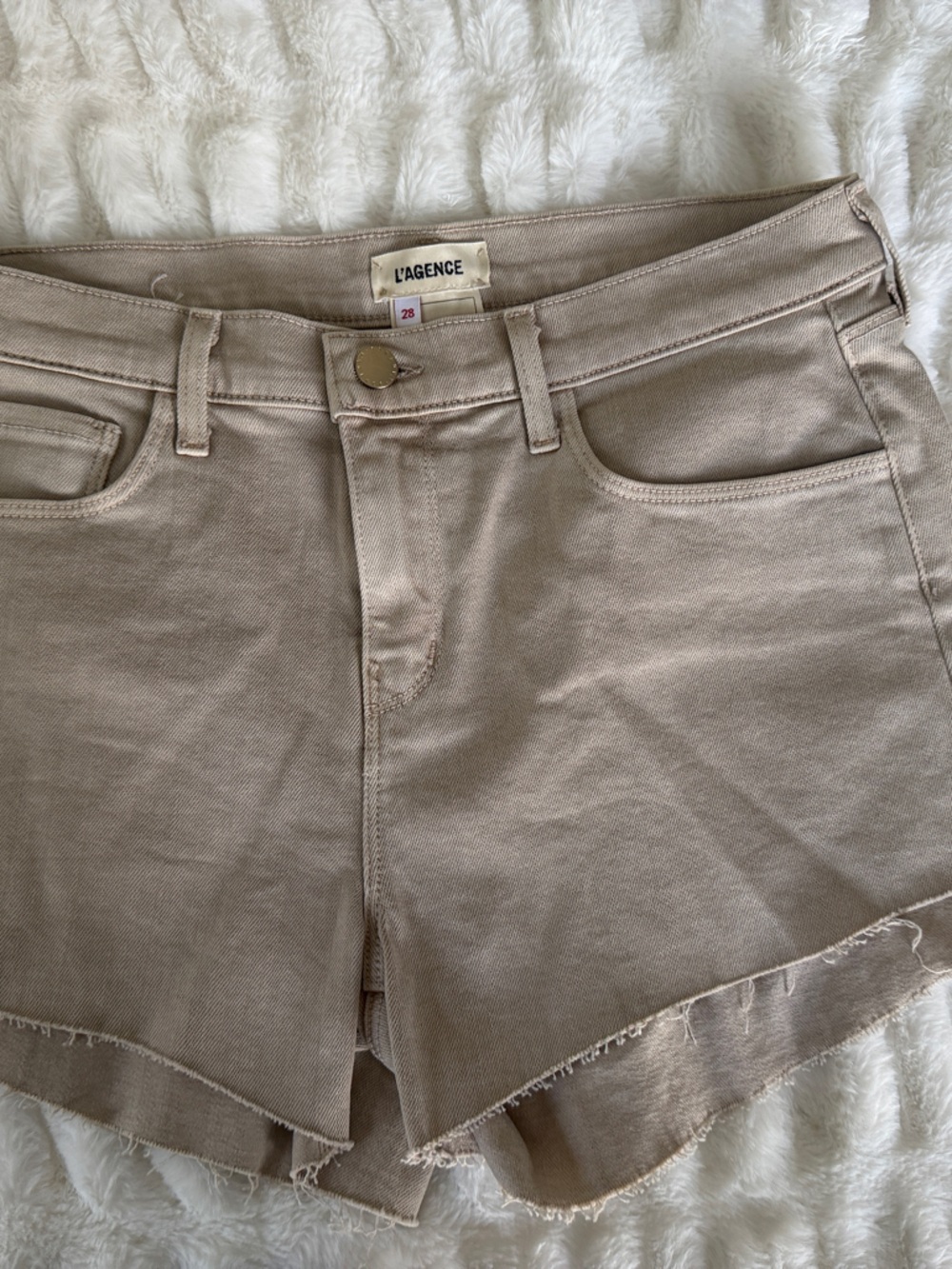 L'AGENCE Taupe High-Rise Cutoff Jean Shorts